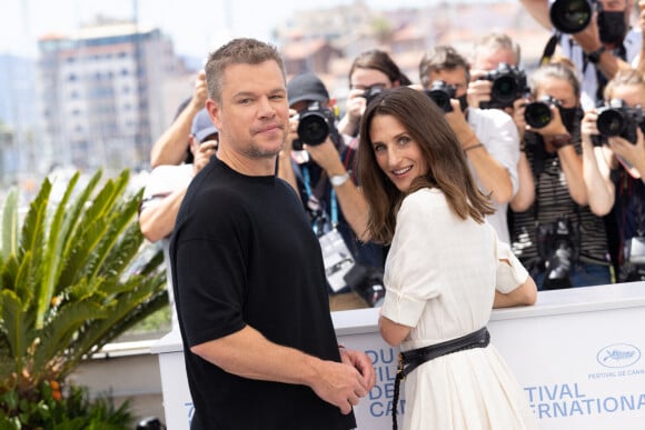 Matt Damon et Camille Cottin au photocall du film "Stillwater" (Hors compétition) lors du 74ème festival international du film de Cannes le 9 juillet 2021.
