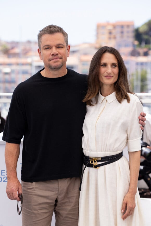 Matt Damon et Camille Cottin au photocall du film "Stillwater" (Hors compétition) lors du 74ème festival international du film de Cannes le 9 juillet 2021 