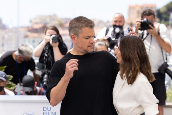 Matt Damon et Camille Cottin sur le photocall du film "Stillwater" (Hors compétition) lors du 74ème festival international du film de Cannes le 9 juillet 2021 