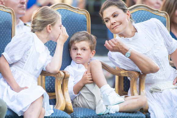 La princesse Victoria et ses enfants Estelle et Oscar - La famille royale de Suède célèbre le 44 ème anniversaire de la princesse Victoria lors d'un concert au château de Borgholm sur l'île d'Oland, le 14 juillet 2021.