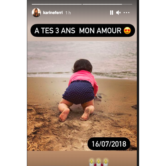 Karine Ferri est en vacances en Corse. Elle a rendu hommage à sa fille Claudia pour son 3e anniversaire, le 16 juillet 2021.