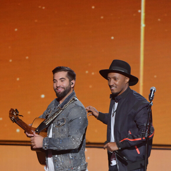 Kendji Girac et Soprano - Enregistrement de l'émission "La chanson Secrète" présentée par Nikos Aliagas à la Seine Musicale à Boulogne-Billancourt, qui sera diffusée le 29 décembre en prime time sur TF1.  © D.Guignebourg-G.Gorassini / Bestimage