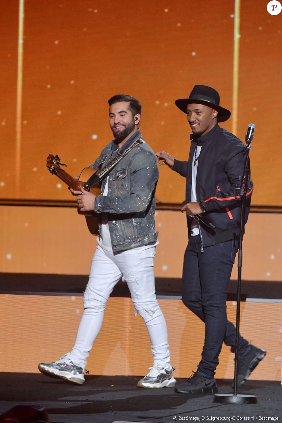 Kendji Girac et Soprano - Enregistrement de l'émission "La chanson Secrète" présentée par Nikos Aliagas à la Seine Musicale à Boulogne-Billancourt, qui sera diffusée le 29 décembre en prime time sur TF1. © D.Guignebourg-G.Gorassini / Bestimage