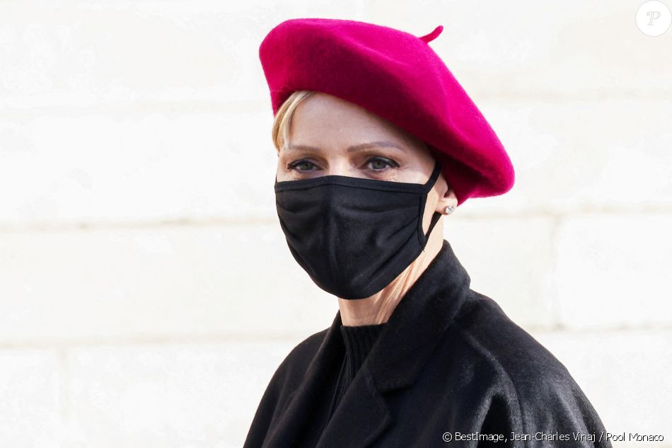 La princesse Charlène de Monaco - Le couple princier a assisté à la messe de Sainte Dévote à la cathédrale de Monaco le 27 janvier 2021. © Jean-Charles Vinaj / Pool Monaco / Bestimage-