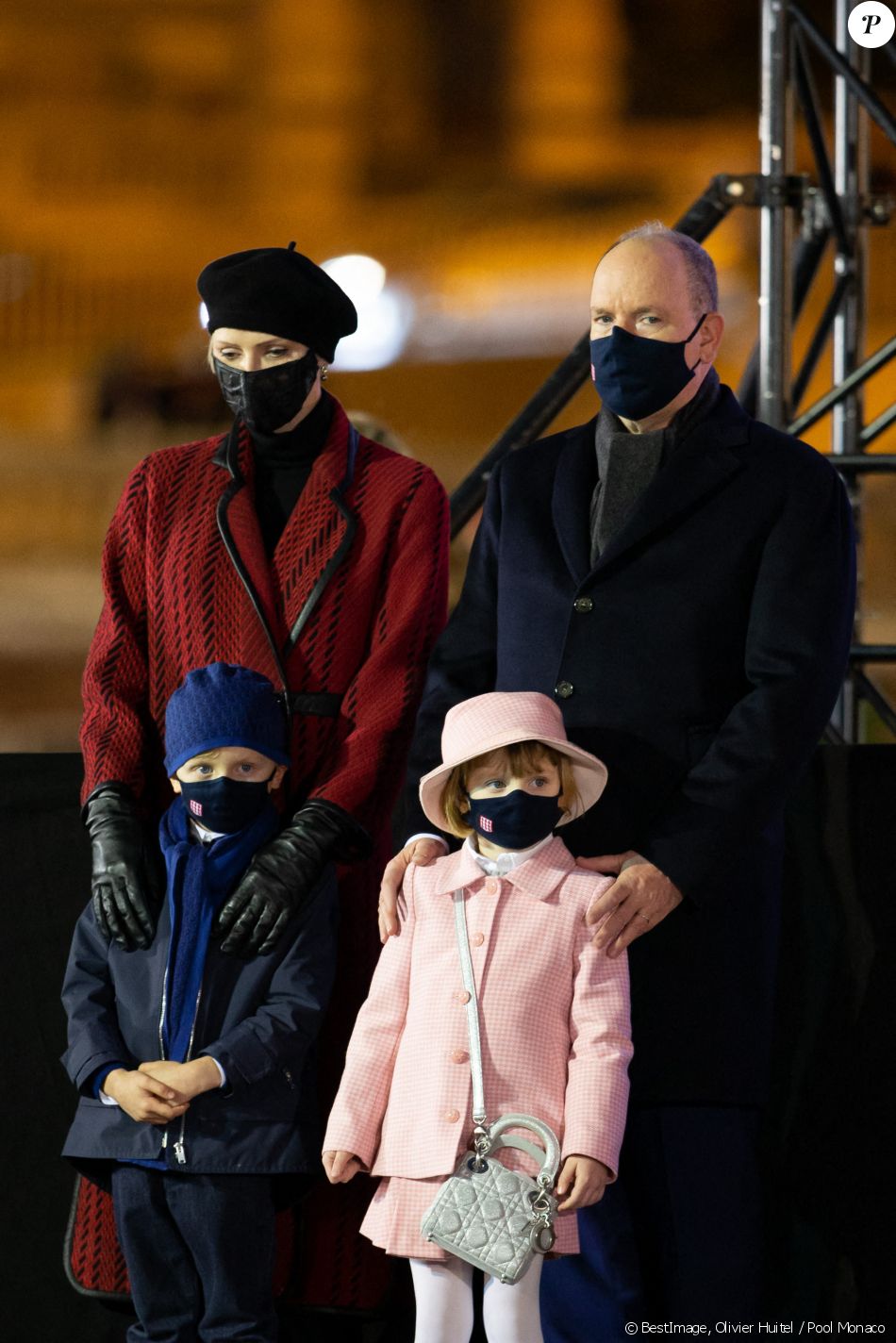 Le prince Albert II de Monaco, sa femme la princesse Charlene et leurs enfants le prince héréditaire Jacques et la princesse Gabriella durant la célébration de la Sainte Dévote, Sainte patronne de Monaco, à Monaco le 26 janvier 2021. © Olivier Huitel / Pool Monaco /Bestimage
