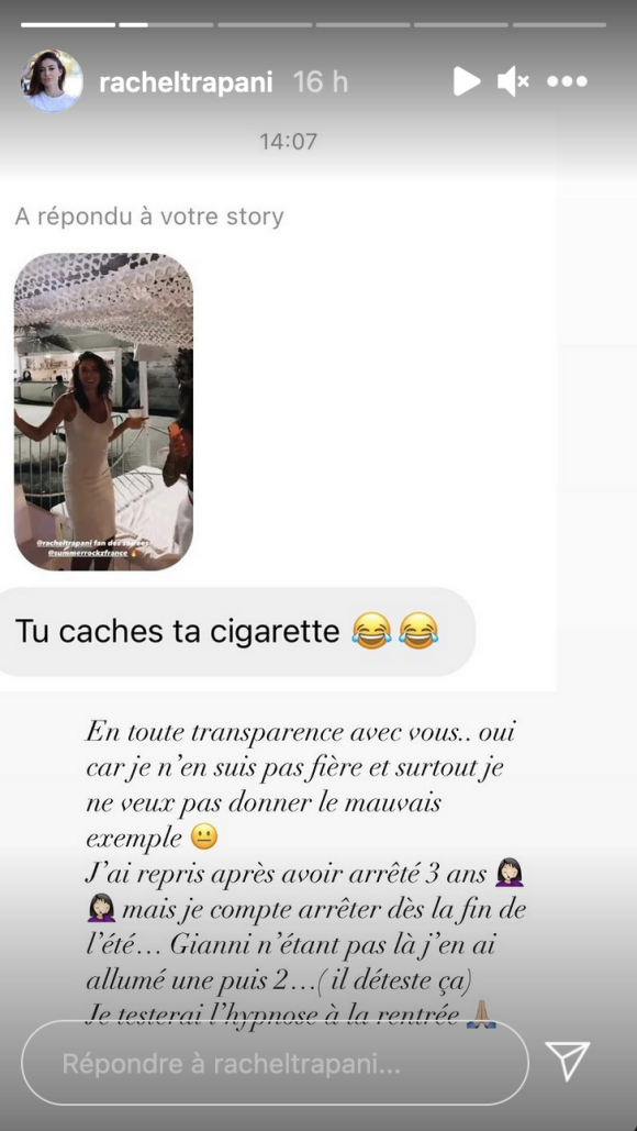 Rachel Legrain-Trapani confie avoir recommencé à fumer - Instagram