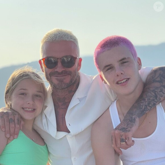 David Beckham en vacances avec sa fille Harper Seven et son fils Cruz.
