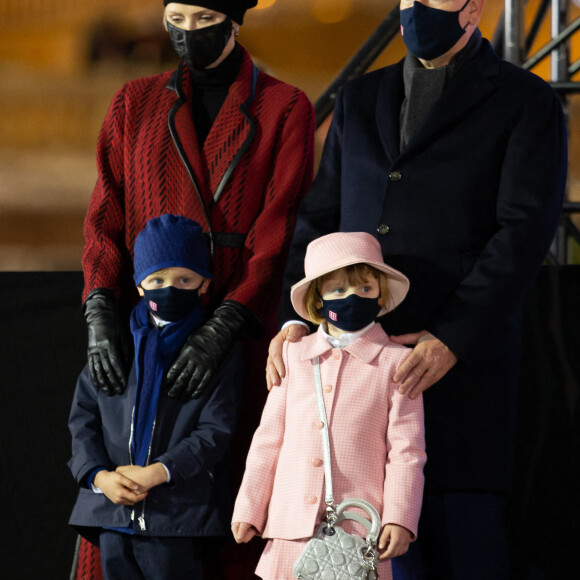 Le prince Albert II de Monaco, sa femme la princesse Charlene et leurs enfants le prince héréditaire Jacques et la princesse Gabriella durant la célébration de la Sainte Dévote, Sainte patronne de Monaco, à Monaco le 26 janvier 2021. © Olivier Huitel / Pool Monaco /Bestimage