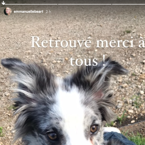 Emmanuelle Béart annonce avoir retrouvé son chiot, sur Instagram le 5 août 2021.