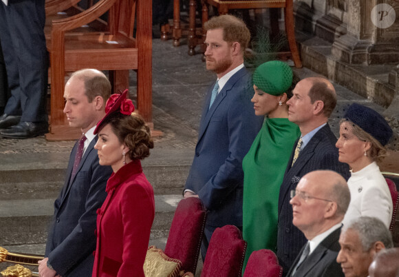 La famille royale d'Angleterre lors de la cérémonie du Commonwealth en l'abbaye de Westminster à Londres le 9 mars 2020.
