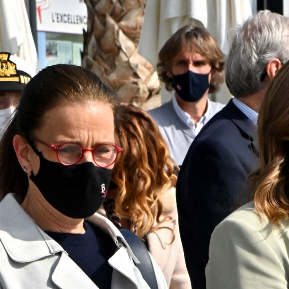 Exclusif - La princesse Stéphanie de Monaco, Camille Gottlieb (marraine de Monaco One) et Jean Raymond Gottlieb lors du baptême de la navette Monaco One qui reliera les ports de Monaco et Vintimille, à Monaco, le 8 mars 2021. © Bruno Bebert/ PRM / Bestimage