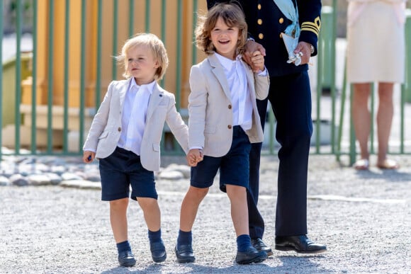 Le prince Alexander de Suède, le prince Gabriel de Suède - La famille royale suédoise au baptême du prince Julian, duc de Halland au château de Drottningholm sur l'île de Lovön à Ekero en Suède le 14 août 2021