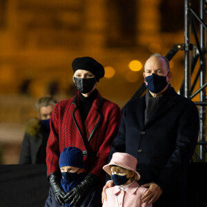 Le prince Albert II de Monaco, sa femme la princesse Charlene et leurs enfants le prince héréditaire Jacques et la princesse Gabriella durant la célébration de la Sainte Dévote, Sainte patronne de Monaco, à Monaco le 26 janvier 2021. © Olivier Huitel / Pool Monaco /Bestimage