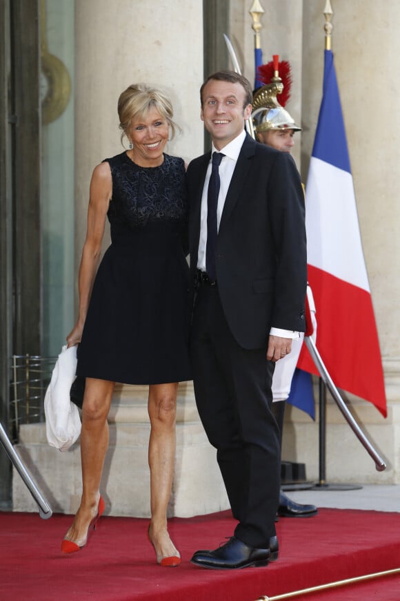 Emmanuel Macron et sa femme Brigitte Trogneux - Dîner d'état en l'honneur du couple royal d'Espagne offert par le président de la république au palais de l'Elysée à Paris. Le 2 juin 2015