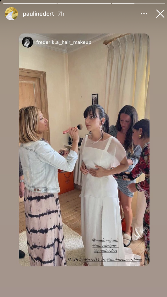 Pauline Ducruet a créé une robe de mariée avec sa marque Alter Designs pour une amie, sur Instagram le 27 août 2021.