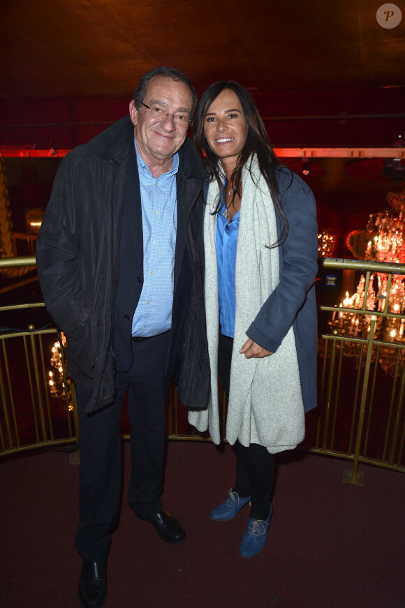 Exclusif - Jean-Pierre Pernaut et sa femme Nathalie Marquay assistent au One Woman Show de l'humoriste E.Poux "Le syndrome du Playmobil" au Casino de Paris, France, le 15 avril 2019. © Giancarlo Gorassini/Bestimage