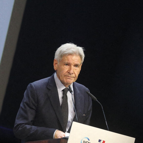 L'acteur américain Harrison Ford lors du congrès mondial de la nature de l'Union Internationale pour la Conservation de la Nature (UICN) , à Marseille, France, le 3 septembre 2021. Le Congrès mondial de l'UICN mènera des actions sur le rétablissement fondé sur la nature, le changement climatique et la biodiversité. © Dominique Jacovides/Bestimage