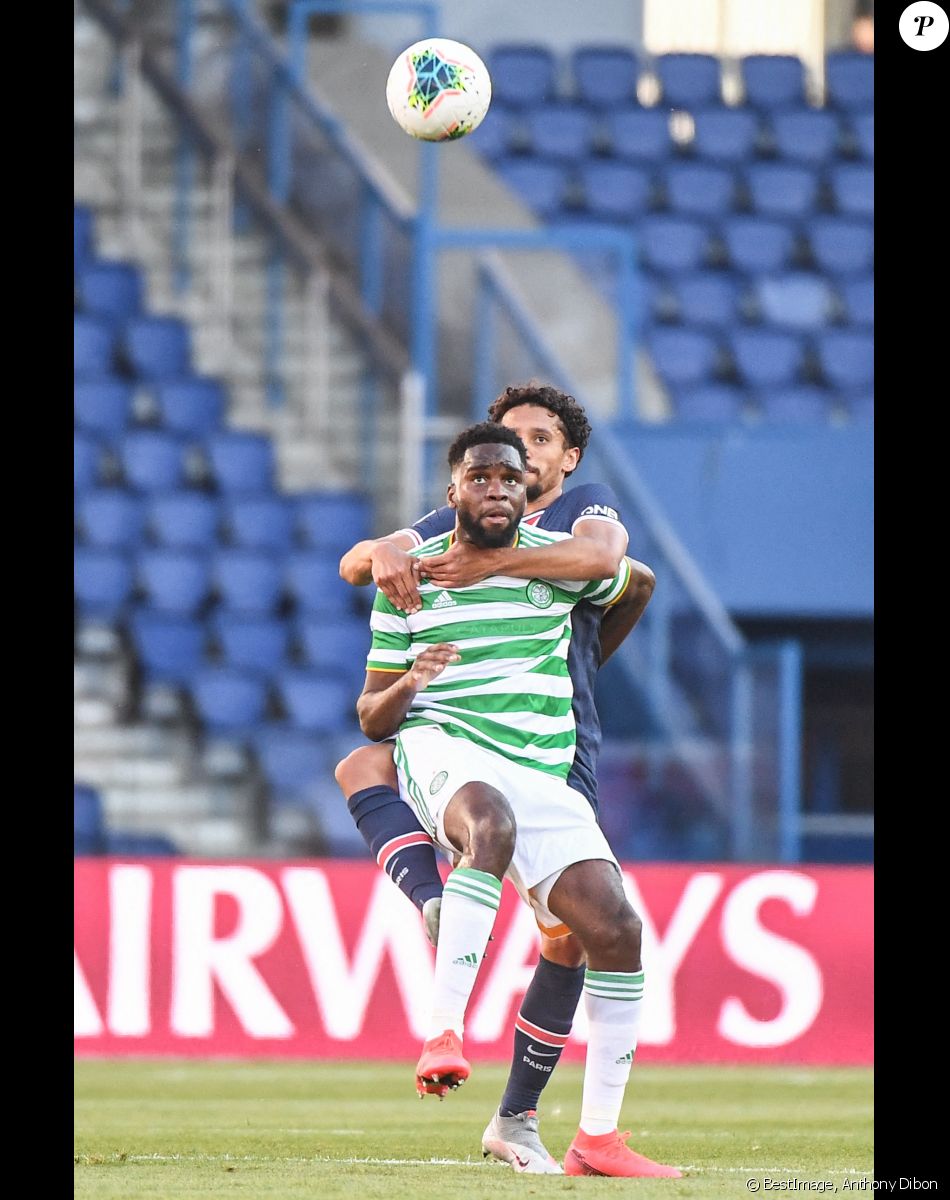 Marquinhos et Odsonne Edouard - Match amical entre le PSG (Paris Saint Germain) et le Celtic Glasgow au Parc des Princes à Paris. Victoire du PSG (4-0), le 21 juillet 2020. © Anthony Dibon / Pool / Icon Sport / Panoramic / Bestimage