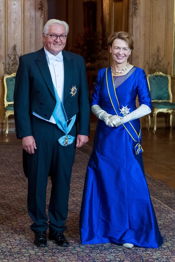 Le président allemand Frank-Walter Steinmeier et de son épouse - Banquet d'Etat au Palais Royal de Stockholm à l'occasion de la visite d'Etat du président allemand et de son épouse en Suède, le 7 septembre 2021. 