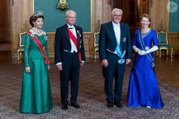 Le roi Carl XVI Gustaf et la reine Silvia - Banquet d'Etat au Palais Royal de Stockholm à l'occasion de la visite d'Etat du président allemand et de son épouse en Suède, le 7 septembre 2021. 