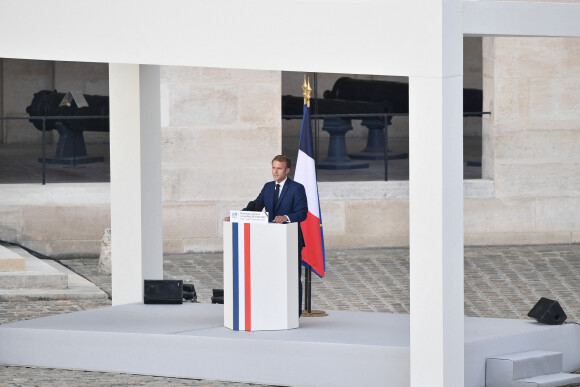 Emmanuel Macron - Hommage national rendu à Jean-Paul Belmondo aux Invalides. Le 9 septembe 2021. @ David Niviere/ABACAPRESS.COM