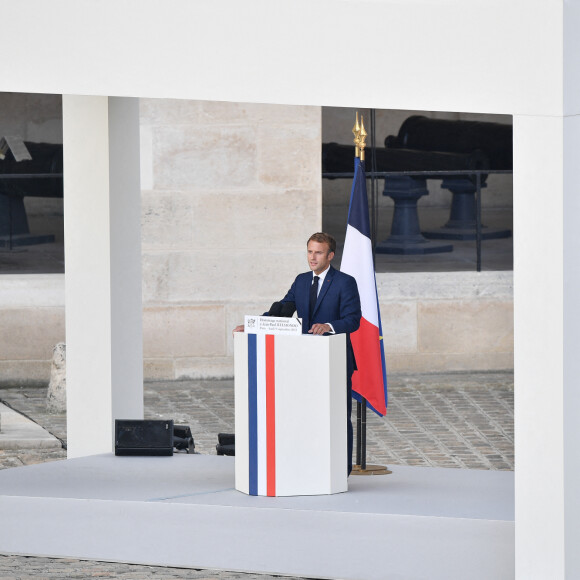 Emmanuel Macron - Hommage national rendu à Jean-Paul Belmondo aux Invalides. Le 9 septembe 2021. @ David Niviere/ABACAPRESS.COM