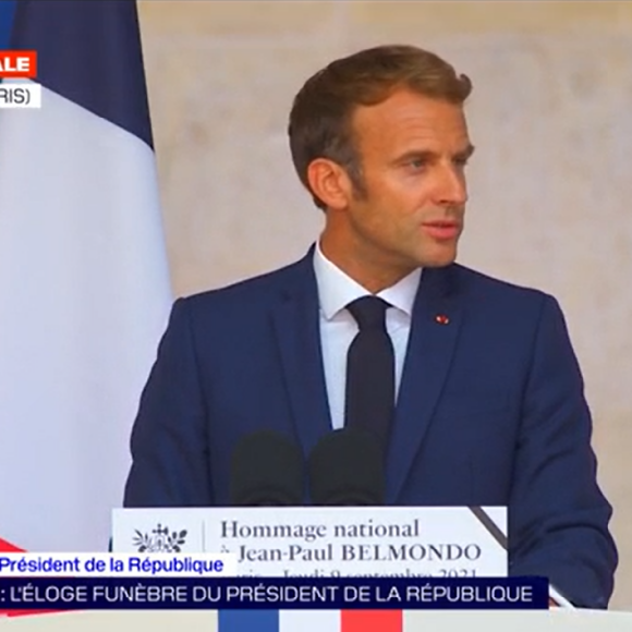 Emmanuel Macron - Hommage national rendu à Jean-Paul Belmondo aux Invalides. Le 9 septembe 2021.