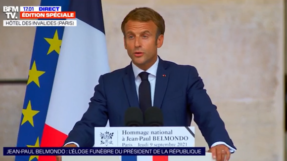 Emmanuel Macron - Hommage national rendu à Jean-Paul Belmondo aux Invalides. Le 9 septembe 2021.