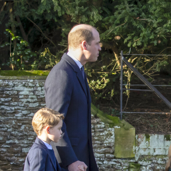 Le prince William, duc de Cambridge, et Catherine (Kate) Middleton, duchesse de Cambridge, la princesse Charlotte de Cambridge et le prince George de Cambridge lors de la messe de Noël en l'église Sainte-Marie-Madeleine à Sandringham au Royaume-Uni, le 25 décembre 2019.