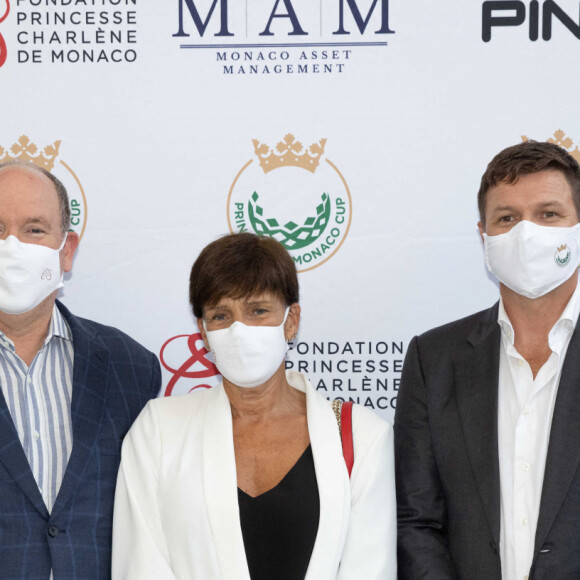 Le prince Albert II de Monaco, la princesse Stéphanie, Gareth Wittstock - Le prince Albert II de Monaco participe au 19ème trou de la Princesse de Monaco Cup (Golf) sur la place du Casino de Monte-Carlo le 16 septembre 2021 au profit de la Fondation Princesse Charlène de Monaco et de Fight Aids Monaco. © Olivier Huitel / Pool / Bestimage