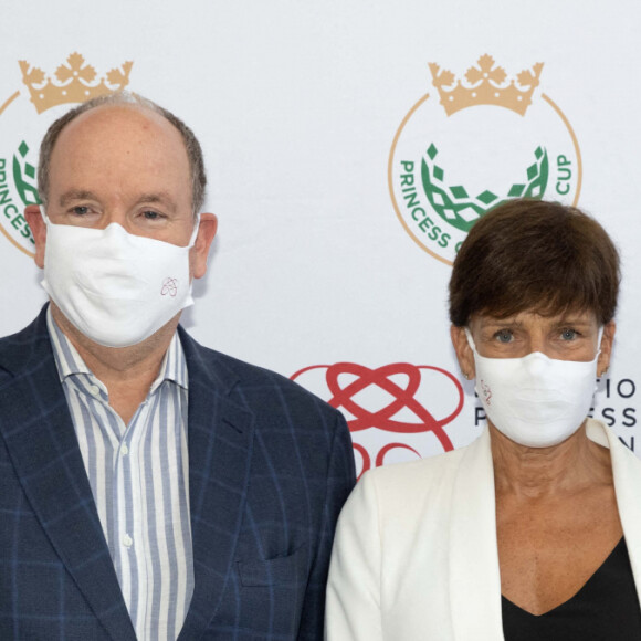 Le prince Albert II de Monaco, la princesse Stéphanie, Gareth Wittstock - Le prince Albert II de Monaco participe au 19ème trou de la Princesse de Monaco Cup (Golf) sur la place du Casino de Monte-Carlo le 16 septembre 2021 au profit de la Fondation Princesse Charlène de Monaco et de Fight Aids Monaco. © Olivier Huitel / Pool / Bestimage