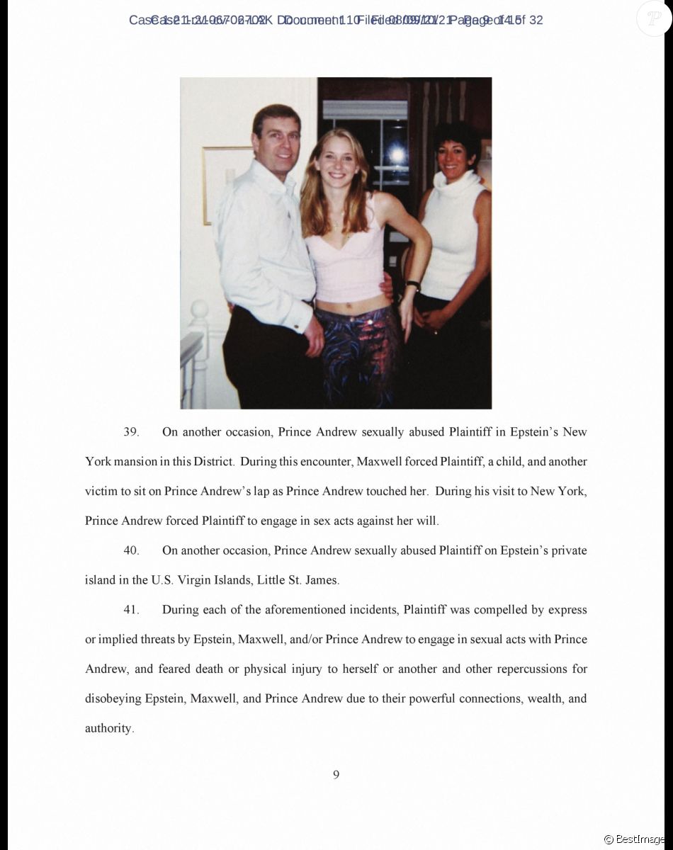 Un document du tribunal de New York implique le Prince Andrew dans l'affaire Epstein.