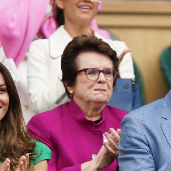 Le prince William, duc de Cambridge, et Catherine (Kate) Middleton, duchesse de Cambridge, dans les tibunes du tournoi de tennis de Wimbledon au All England Lawn Tennis and Croquet Club à Londres, Royaume Uni, le 10 juillet 2021.