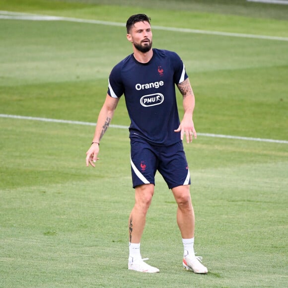 Olivier Giroud lors de l'entraînement de l'équipe de France de football pendant UEFA EURO 2020, à Budapest, Hongrie, le 21 juin 2021. © Anthony Bibard/FEP/Panoramic/Bestimage