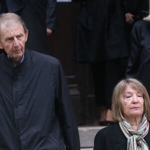Etienne Mougeotte et sa femme à la sortie des obsèques de André Rousselet en la Basilique Sainte-Clotilde de Paris le 2 juin 2016. 