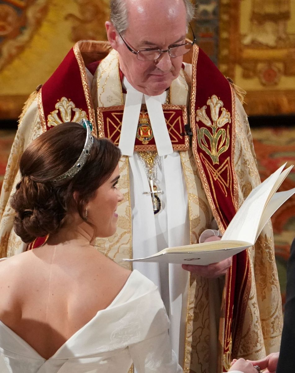 Le révérend David Conner, la princesse Eugenie d'York et Jack Brooksbank - Cérémonie de mariage de la princesse Eugenie d'York et Jack Brooksbank en la chapelle Saint-George au château de Windsor, Royaume Uni le 12 octobre 2018.