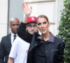 Céline Dion et son fils René-Charles Angelil sortent de l'hôtel Royal Monceau à Paris