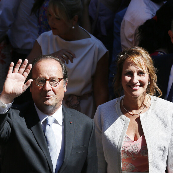 Ségolène Royal et François Hollande - Mariage de Thomas Hollande et de la journaliste Emilie Broussouloux l'église de Meyssac en Corrèze, près de Brive, ville d'Emiie. Le 8 Septembre 2018.