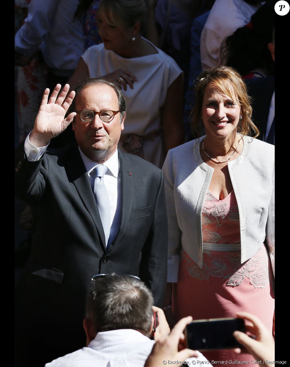 Ségolène Royal et François Hollande - Mariage de Thomas Hollande et de la journaliste Emilie Broussouloux l'église de Meyssac en Corrèze, près de Brive, ville d'Emiie. Le 8 Septembre 2018.