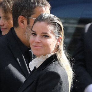 Sophie Tapie (fille du défunt) - Sorties de la messe funéraire en hommage à Bernard Tapie en l'église Saint-Germain-des-Prés à Paris. © Jacovides-Moreau / Bestimage