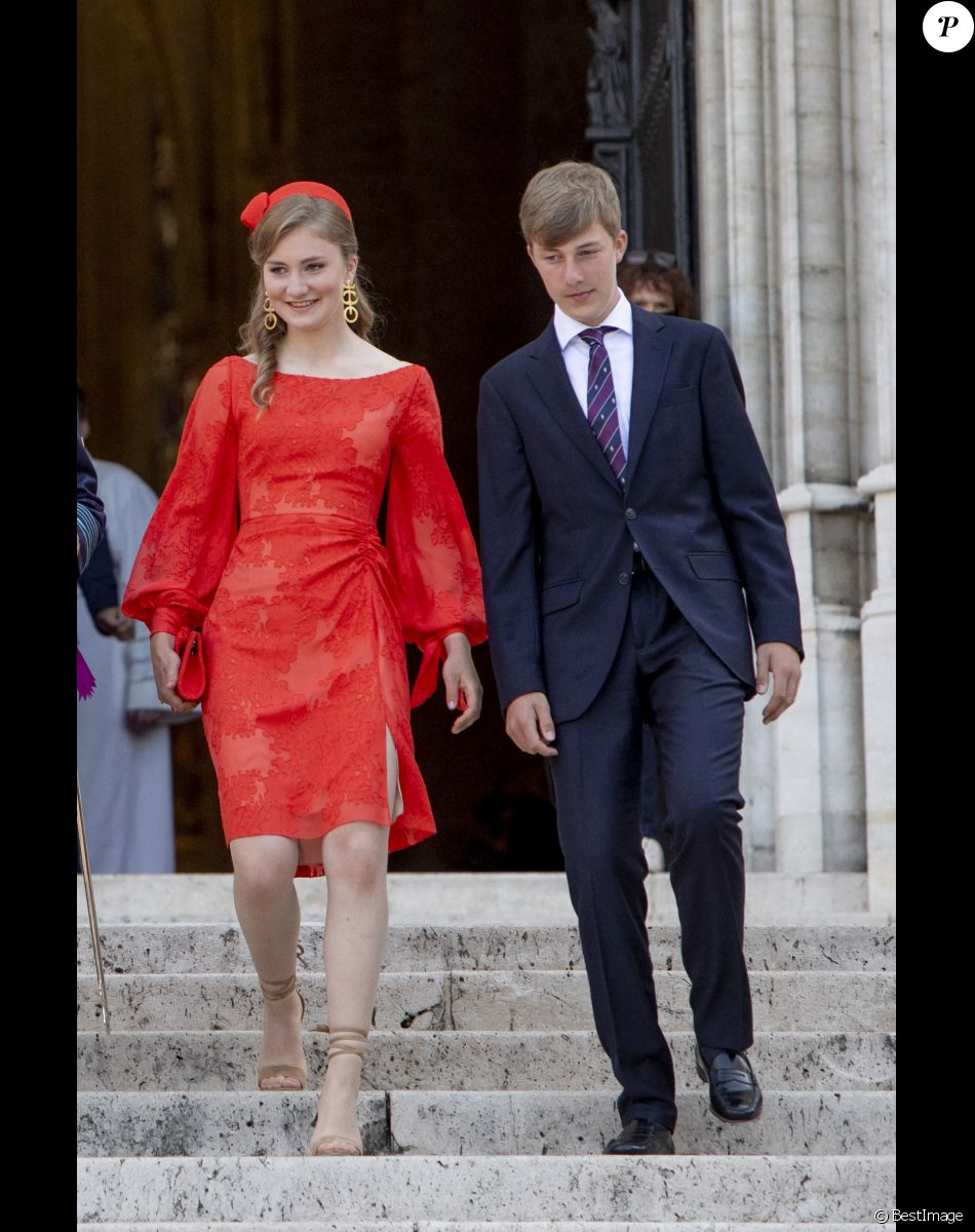 Le Roi Philippe de Belgique, la Reine Mathilde de Belgique, le prince Gabriel, le prince Emmanuel la princesse Eléonore, la princesse Elisabeth assistent à la cérémonie du " Te Deum " à la cathédrale des Saints Michel et Gudule à Bruxelles, à l'occasion de la fête Nationale belge. Belgique, Bruxelles, 21 juillet 2021.