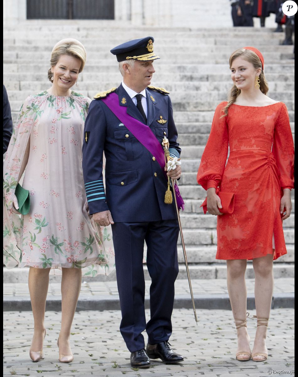 Le Roi Philippe de Belgique, la Reine Mathilde de Belgique, le prince Gabriel, le prince Emmanuel la princesse Eléonore, la princesse Elisabeth assistent à la cérémonie du " Te Deum " à la cathédrale des Saints Michel et Gudule à Bruxelles, à l'occasion de la fête Nationale belge. Belgique, Bruxelles, 21 juillet 2021.