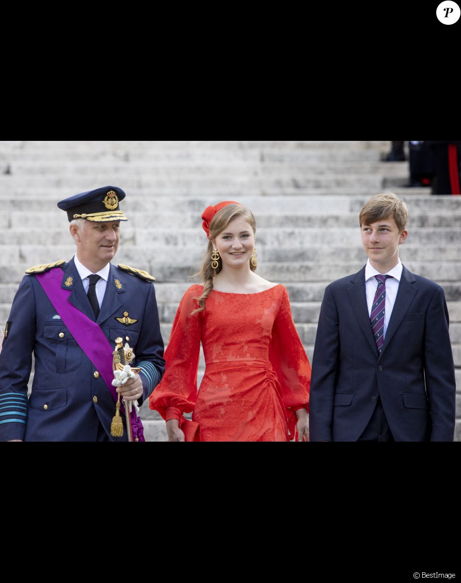 Le Roi Philippe de Belgique, la Reine Mathilde de Belgique, le prince Gabriel, le prince Emmanuel la princesse Eléonore, la princesse Elisabeth assistent à la cérémonie du " Te Deum " à la cathédrale des Saints Michel et Gudule à Bruxelles, à l'occasion de la fête Nationale belge. Belgique, Bruxelles, 21 juillet 2021.