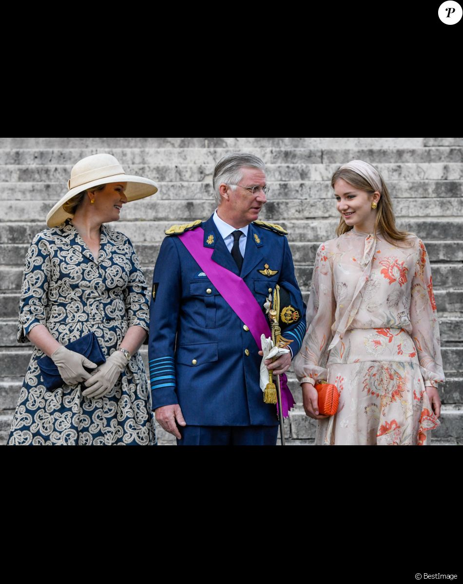 Le roi Philippe de Belgique, la reine Mathilde de Belgique et la princesse Elisabeth de Belgique - La famille royale de Belgique lors de la cérémonie du Te Deum à Bruxelles à l'occasion de la Fête Nationale belge. Le 21 juillet 2020