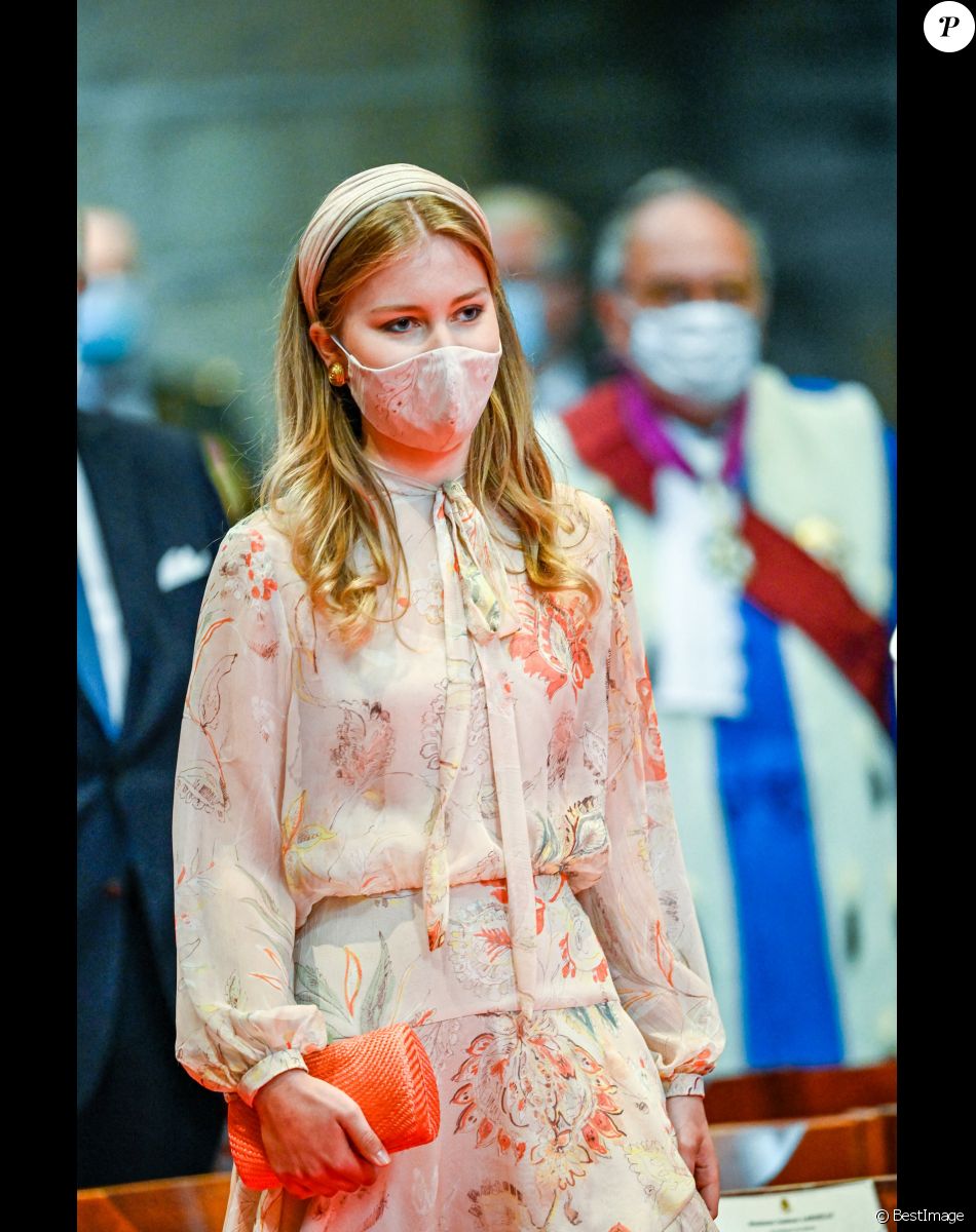 La princesse Elisabeth de Belgique - La famille royale de Belgique lors de la cérémonie du Te Deum à Bruxelles à l'occasion de la Fête Nationale belge. Le 21 juillet 2020