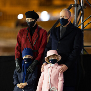 Le prince Albert II de Monaco, sa femme la princesse Charlene et leurs enfants le prince héréditaire Jacques et la princesse Gabriella durant la célébration de la Sainte Dévote, Sainte patronne de Monaco, à Monaco le 26 janvier 2021. © Olivier Huitel / Pool Monaco /Bestimage