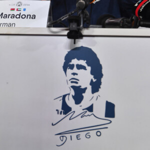 Diego Armando Maradona est nommé président du club de football "Dinamo Brest" en Biélorussie. A cette occasion il donne une conférence de presse puis se rend au stade rencontrer les supporters du club. Brest, le 16 juillet 2018.