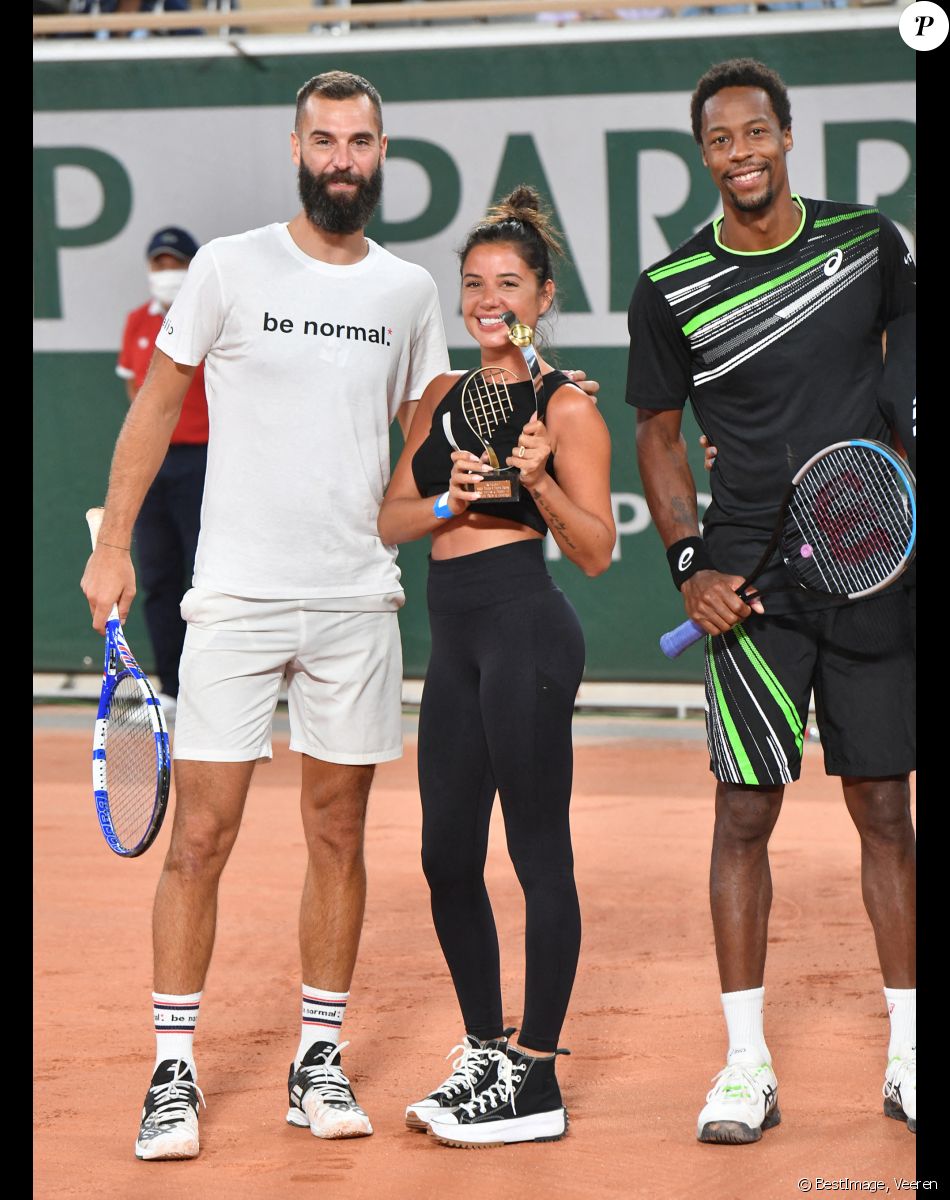 Exclusif - Benoît Paire et sa compagne Julie Bertin, Gaël Monfils - Benoît Paire, Gaël Monfils, Domingo (Pierre Alexis Bizot) et Zerator (Adrien Nougaret) deux streamers se rencontrent lors d'un match de tennis à Roland Garros, Paris le 18 septembre 2021. © Veeren/Bestimage