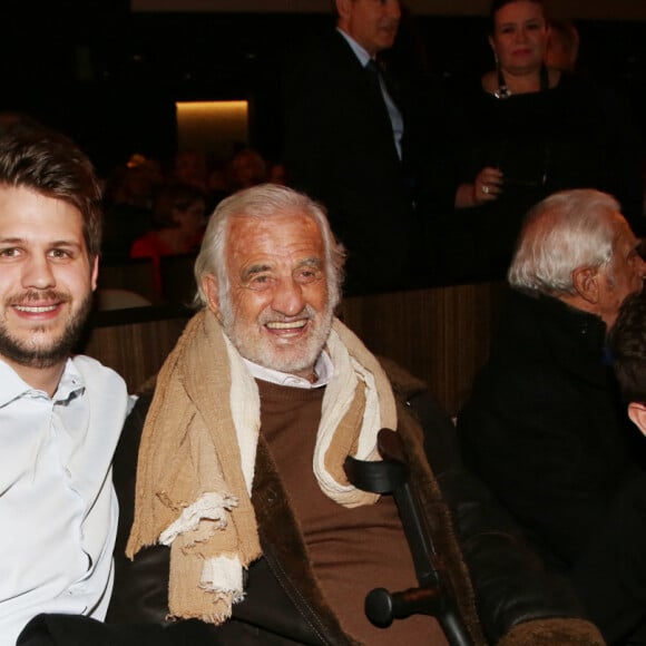 Paul Belmondo, Alessandro, Jean-Paul Belmondo et Victor Belmondo lors de la présentation en avant-première de 'The Gazelles' un film réalisé par Paul Belmondo et projeté à l'Unesco en présence de Audrey Azoulay la directrice générale de l'Unesco et Dominique Serra fondatrice et directrice du Rallye des Gazelles du Maroc. Paris le 24 novembre 2017 © Denis Guignebourg / Bestimage