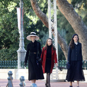 Beatrice Borromeo, Alexandra de Hanovre, Tatiana Santo Domingo, Charlotte Casiraghi, Andrea Casiraghi - Arrivées en la cathédrale de Monaco pour la messe d'action de grace avec Te Deum lors de la la fête nationale de Monaco le 19 novembre 2021. © Dominique Jacovides / Bruno Bebert / Bestimage